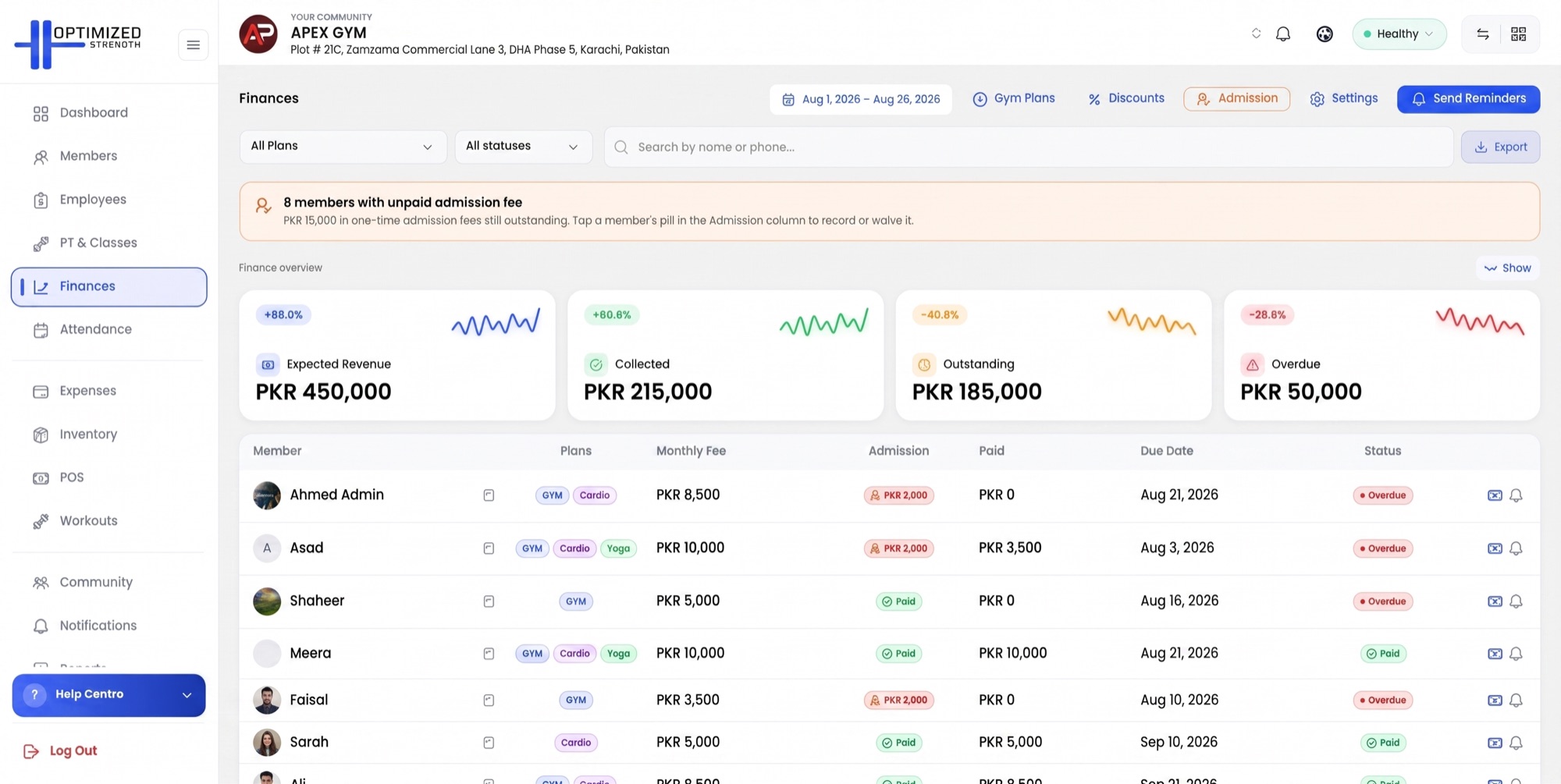 Membership billing and finances